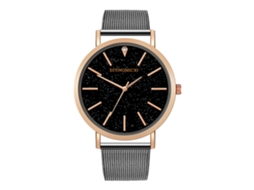 Reloj De Pulsera Casual Para Hombre Con Malla De Aleación Dial Redondo Analógico Cuarzo Negro Y Oro Rosa