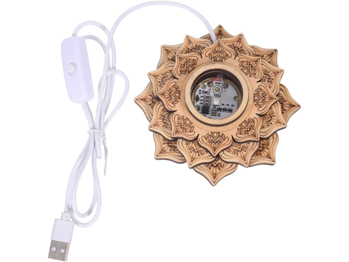 Base de Madeira com Iluminação Led em Formato de Lótus, Alimentada por Usb, Ideal para Luminárias de Cristal. SFUSHOS