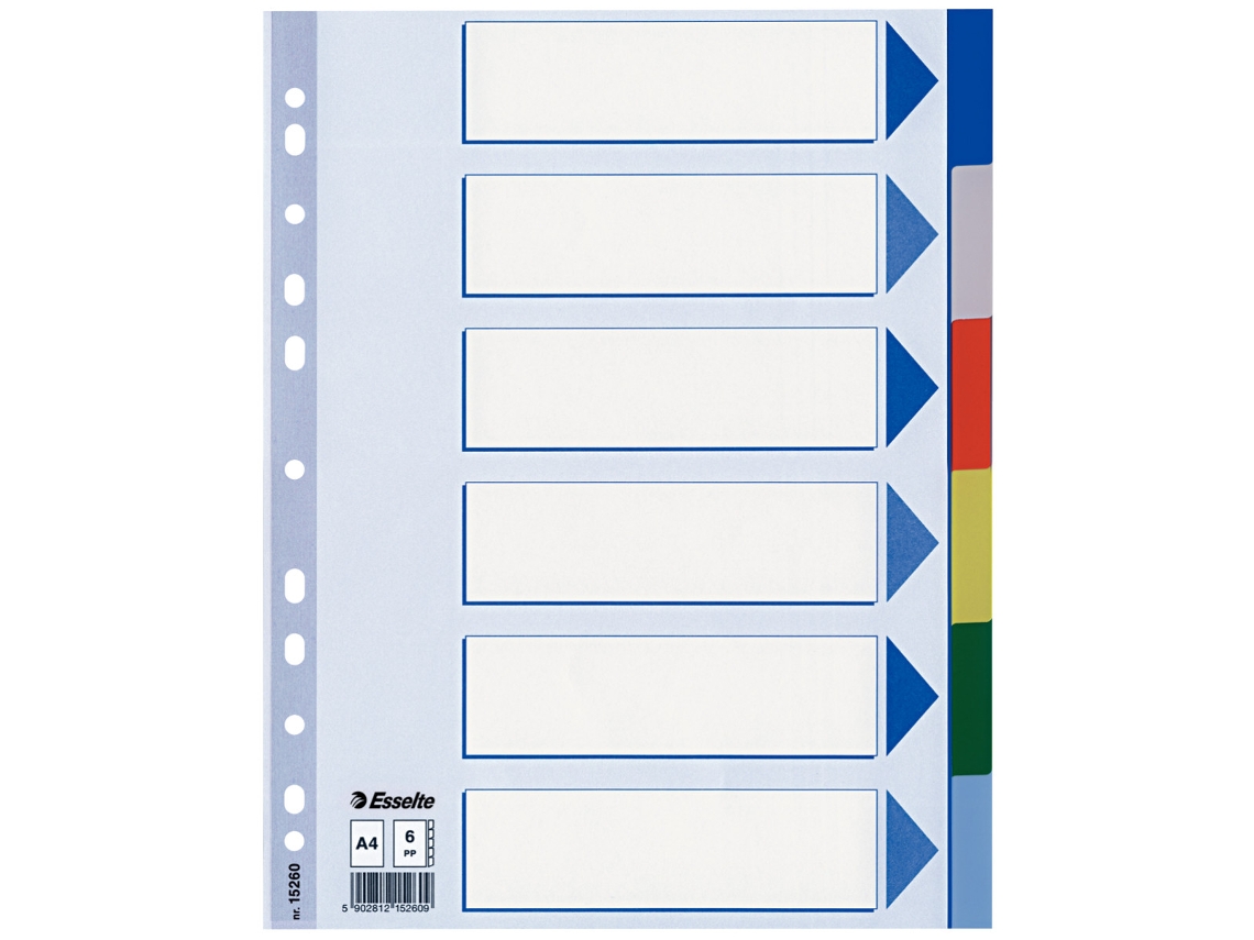 15260 Índice Tab Blank Divider Com Aba Multicolor Polipropileno Esselte (pp)