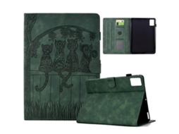 Capa para Lenovo Xiaoxin Pad 11 2025, capa tipo fólio de couro sintético com estampa de gato e compartimentos para cartões, Hengrongshen verde