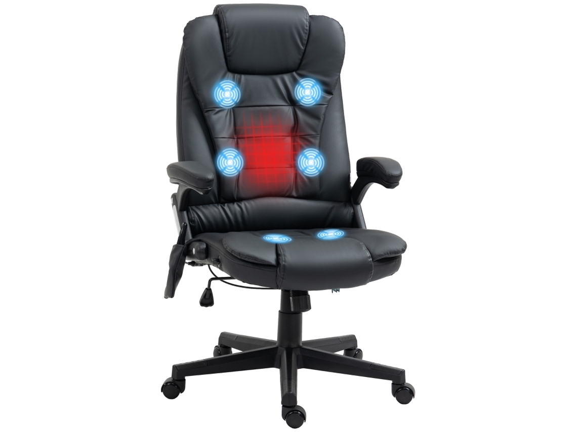 Cadeira De Escritório Com Encosto Alto, Cadeira De Escritório Com Função De Massagem, Revestida Em Couro Sintético, Giratória, Preta
