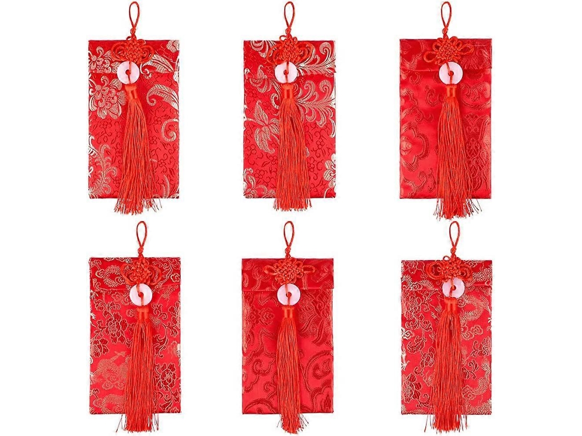 Omni 6 Sobres Rojos de Seda para Año Nuevo Chino, 3 Estilos Con Motivos Dragón Y Fénix, para Ocasiones Especiales
