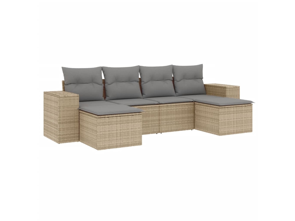 Conjunto de 6 Sofás P/ Jardim com Almofadões Vime Pe Bege MAISON EXCLUSIVE (80x200 cm)