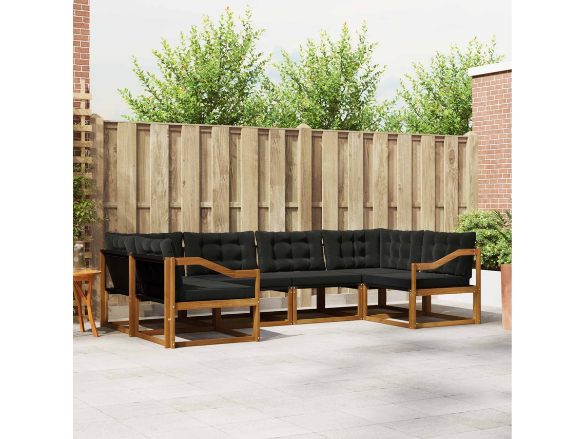 Vidaxl Conjunto De Sofás Para Exterior 6 Pcs Natural E Preto