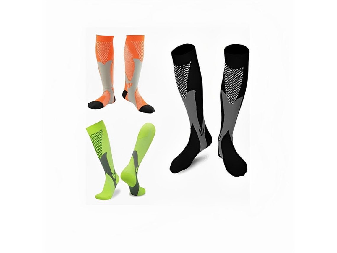 Conjunto De 3 Pares De Meias De Compressão - Corrida E Viagem L/xl (40-44) - Laranja, Verde E Preto