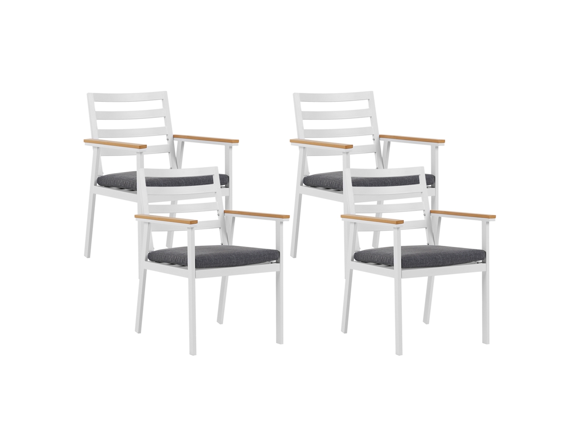 Conjunto De 4 Cadeiras De Jardim Com Almofadas Beliani Cavoli De Alumínio Cinzento 54x60x82