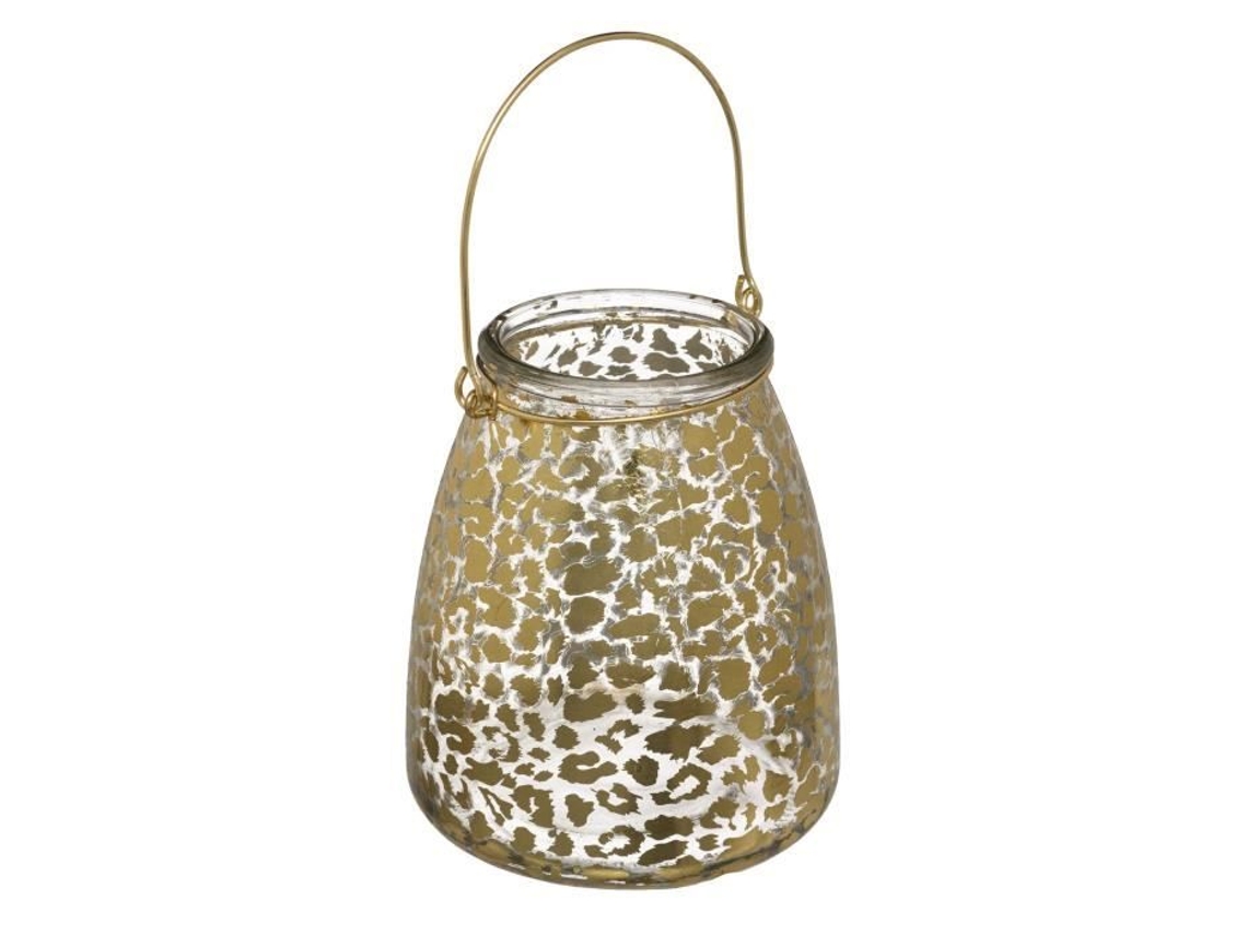 Porta-velas dourado Selva Leopardo Design Vidro e Metal 13x13x15,6 cm