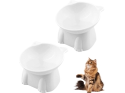 Conjunto de 2 Comedouros e Bebedouros Elevados para Gatos Branco AQUAFORGE