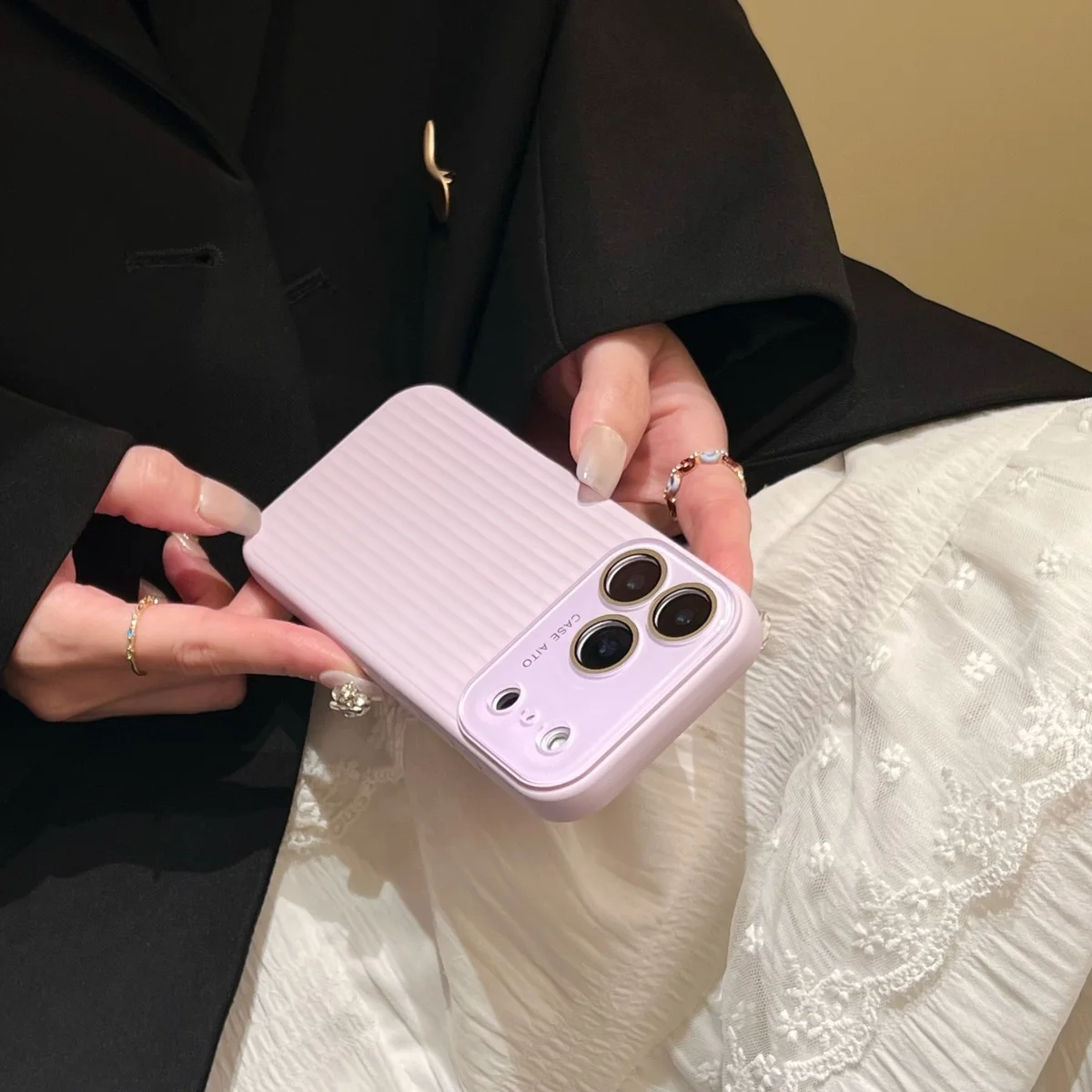 Capa Listrada Para Iphone 12 Pro Max (roxa), Protege A Câmera, Acabamento Fosco À Prova De Choque.