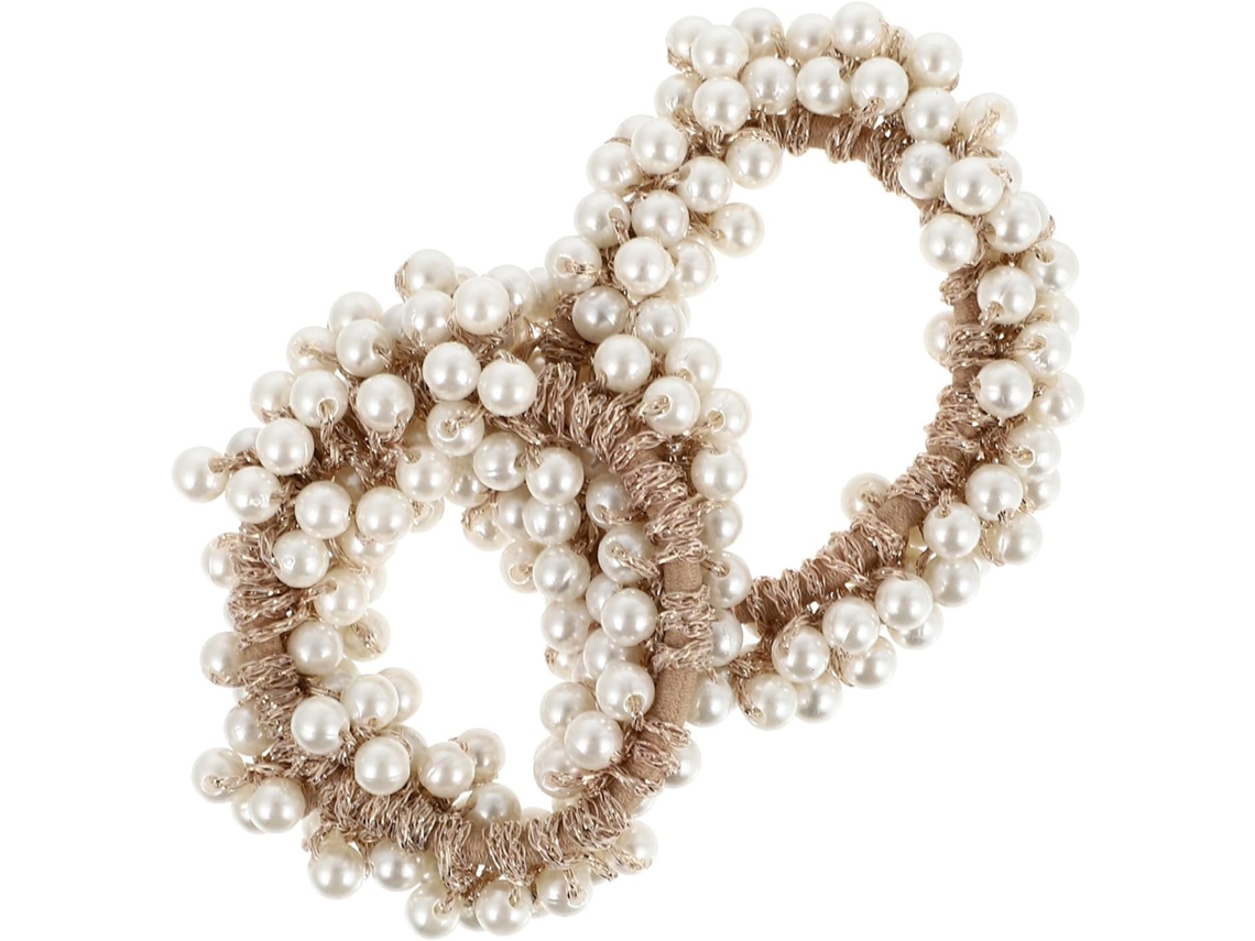 2 peças de elásticos de cabelo brancos tricotados com miçangas, acessórios para cabelo