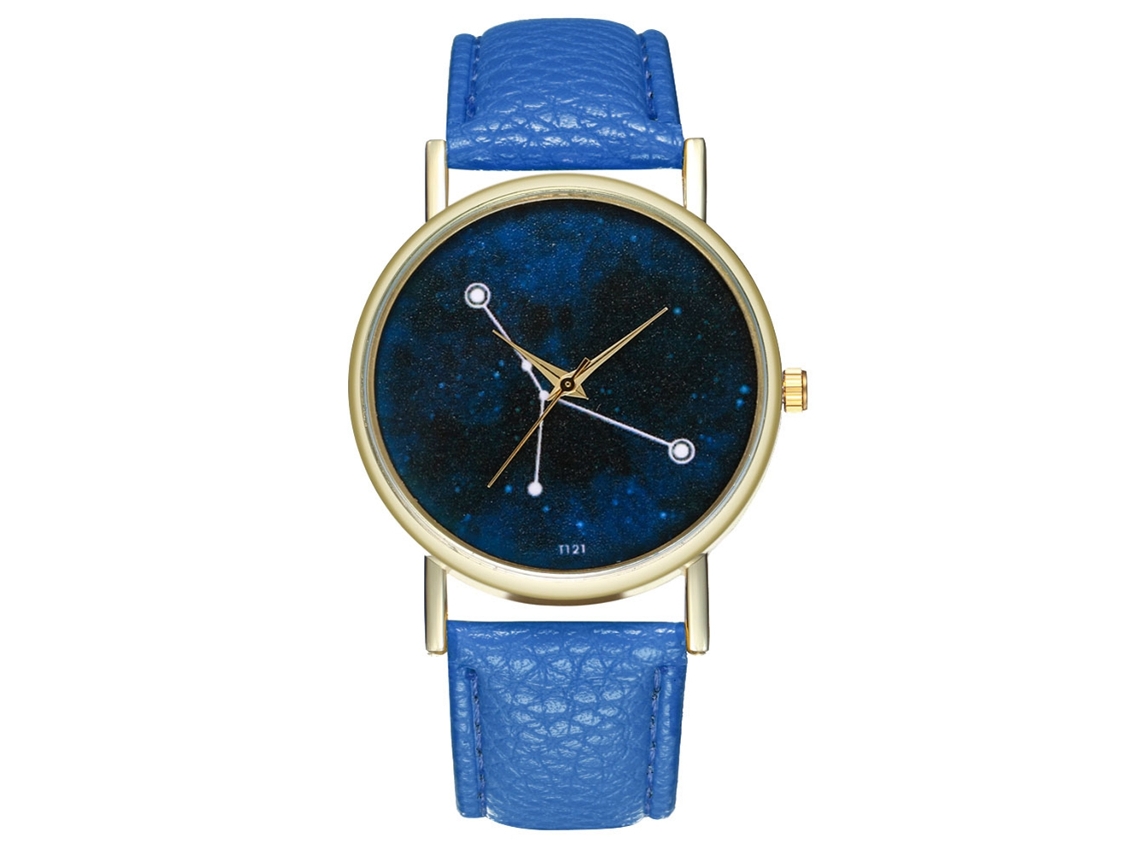 Relógio Zhoulianfa T121-a de quartzo com pulseira de couro azul para homens e mulheres, tendência jovem.