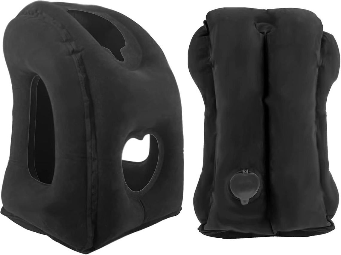 Lurelia Almofada Viagem, Pvc, Ergonómica, Respirável, Insuflável, Portátil, Bolsa Transporte, Avião Carro, Preto