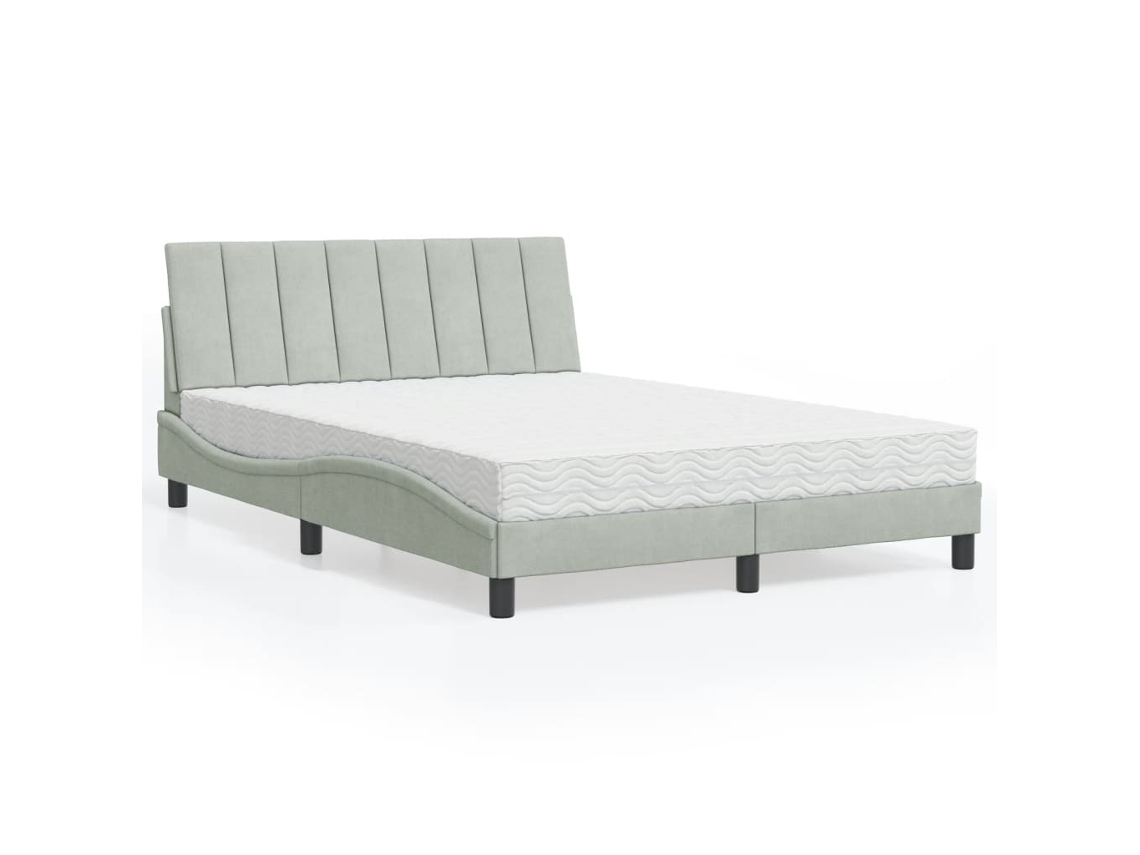 Vidaxl Cama com Colchão Hanko 140x200 Cm Veludo Cinzento claro