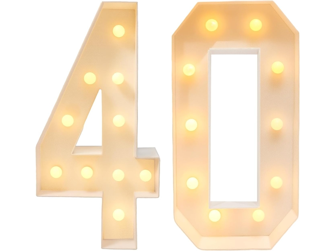 Número 40 Iluminado Para Montar, Decoração Em Mosaico de Led, Placa Gigante de Aniversário Branca de 100 Cm