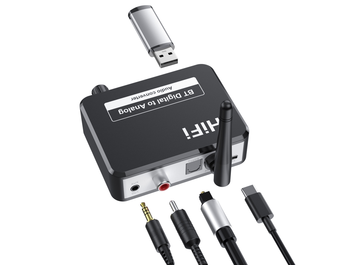 Digital To Analog Audio Dac Converter Spdif Optical Fiber Signal To 3.5Mm 3.5 Aux 2 Rca Amplifier Decoder Bluetooth 5.0 Receiver