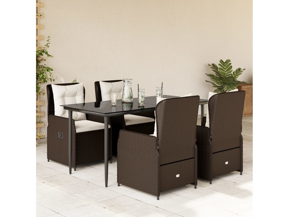 Vidaxl 5 Pcs Conjunto Jantar P/ Jardim C/ Almofadões Vime Pe Castanho
