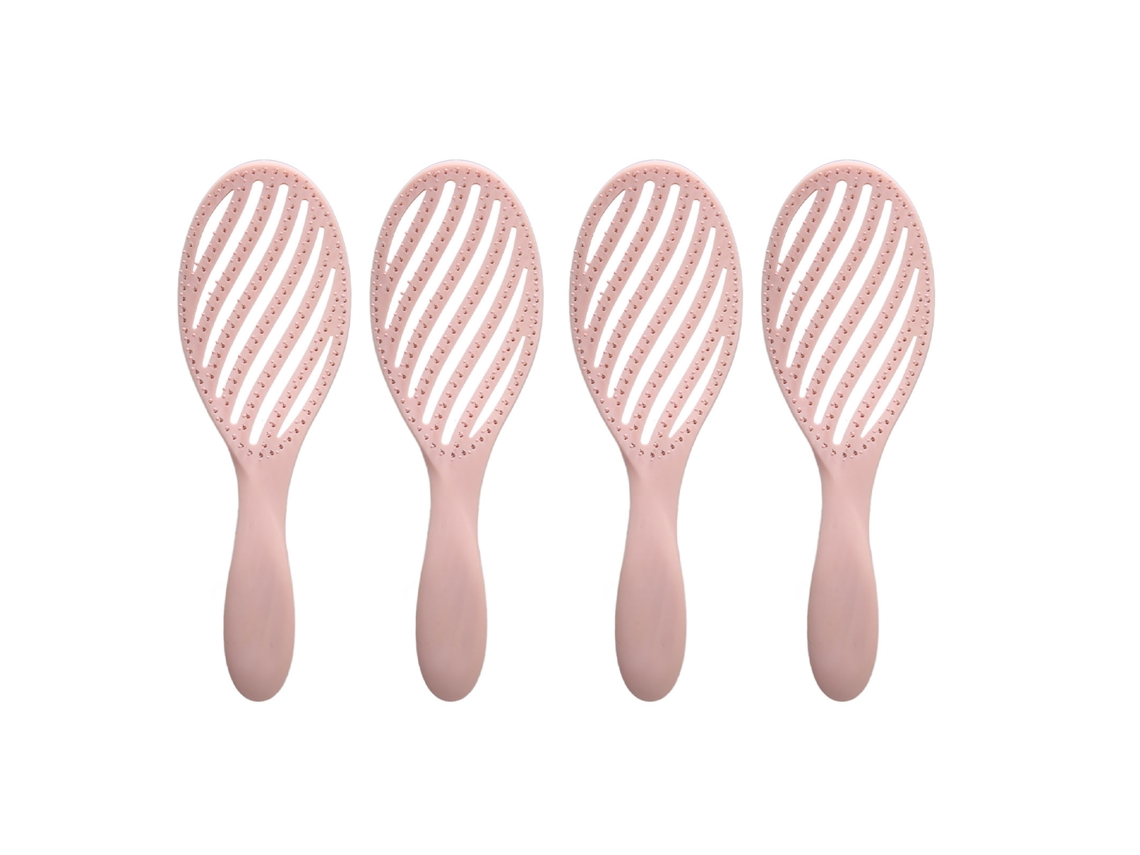 4pcs Escova De Cabelo Curva Com Vento Profissional Agulhas Macias Para Desembaraçar Secagem Rápida Estilo Rosa