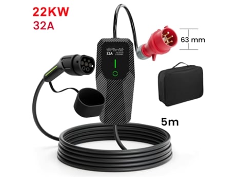 Carregador Elétrico Portátil Para Carro 22 Kw 32a Trifásico Tipo 2 Cabo De 5m Com Plug Schuko, Iec62196 2 E Ip67 Junsun
