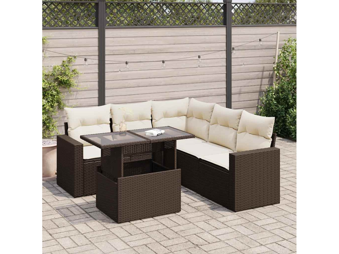 Vidaxl 6 Pcs Conjunto de Sofás Jardim C/ Almofadões Vime Pe Castanho