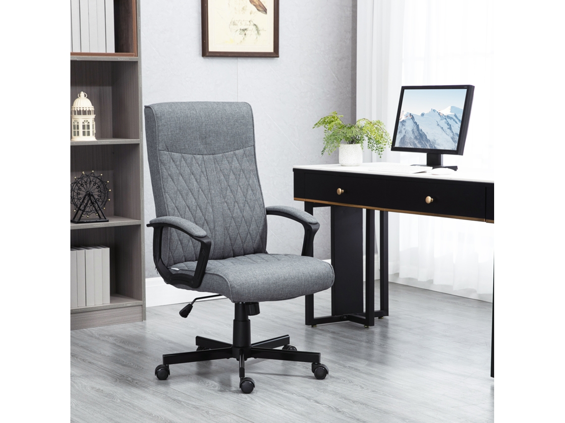 Cadeira Escritório Giratória 360° Encosto Alto Altura Ajustável Inclinação 65x65x102-112,5 Cm Cinza Escuro