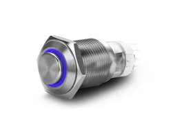 Yuemuda Interruptor De Botão De Pressão Autoblocante De Aço Inoxidável De 16 Mm (com Luz Led Azul, Design Autoblocante)