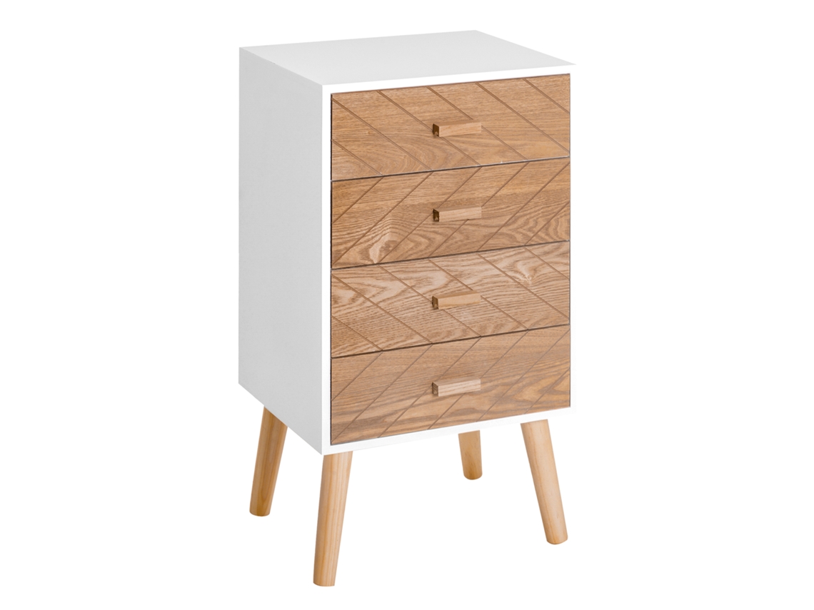 Cômoda com 4 Gavetas, Cômoda do Quarto, Criado mudo com Pernas Elevadas para Sala de Estar, 40x30x75 Cm, Branco e Natural. Ge