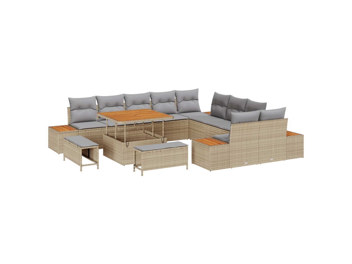 Conjunto 13 Sofá De Jardim Vidaxl Bege Vime Pe (100 X 100 X 71 Cm)