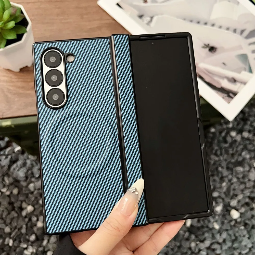 (azul Celeste, Galaxy Z Fold 8) Capa Protetora Premium Com Textura De Fibra De Carbono, Dobradiça Magnética E Carregamento Sem Fio Magsafe
