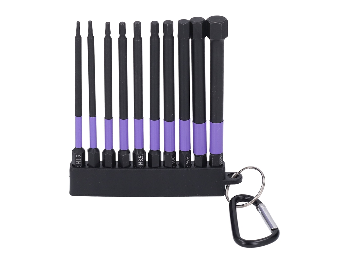 Conjunto de 10 brocas de impacto em aço liga TS2 de 100 mm (4 polegadas), violeta, magnéticas, com base parafusadeira.
