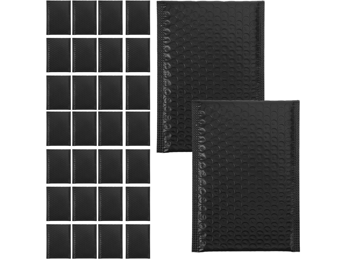 Envelope bolha preto, pacote com 50 unidades, 13x18 cm (4 cm), para envio.