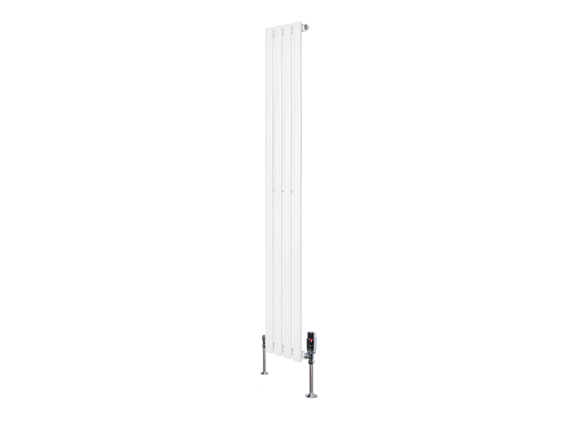 Radiador Oval De Coluna Única 1600x240 Mm - Branco, 562w, Aço Carbono, Válvulas Termostáticas Cromadas, Suportes E Kit
