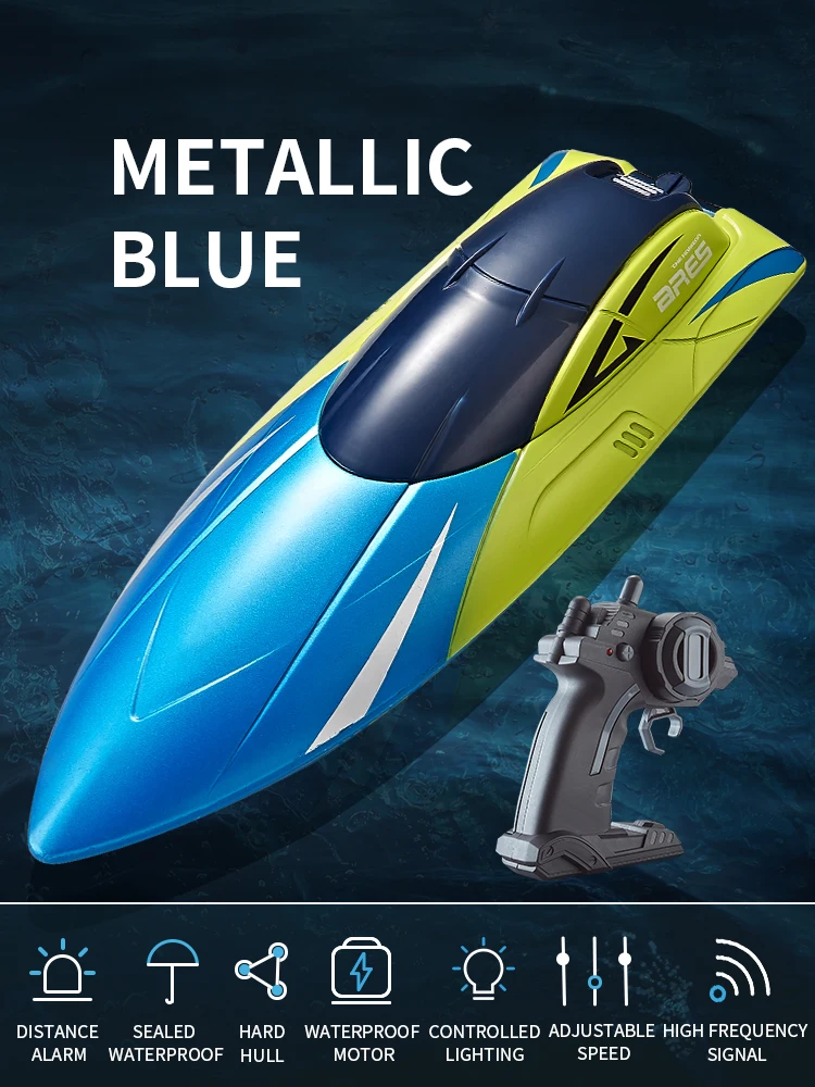 Lancha de Alta Velocidade com Controle Remoto 2.4g, Motor de Direção Dupla, À Prova D'água e em Abs MDUG (azul)