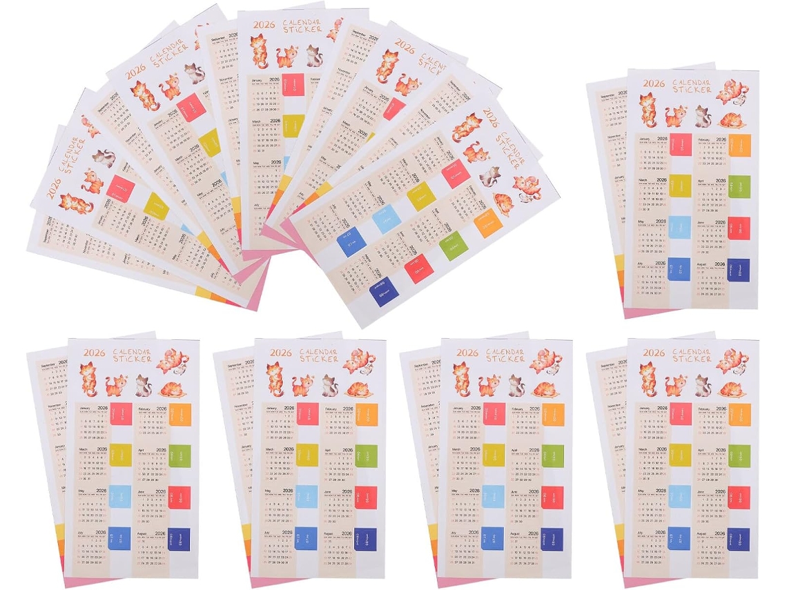Conjunto De 10 Adesivos De Calendário À Prova D' Água, Com Abas Mensais Autoadesivas E Coloridas Para