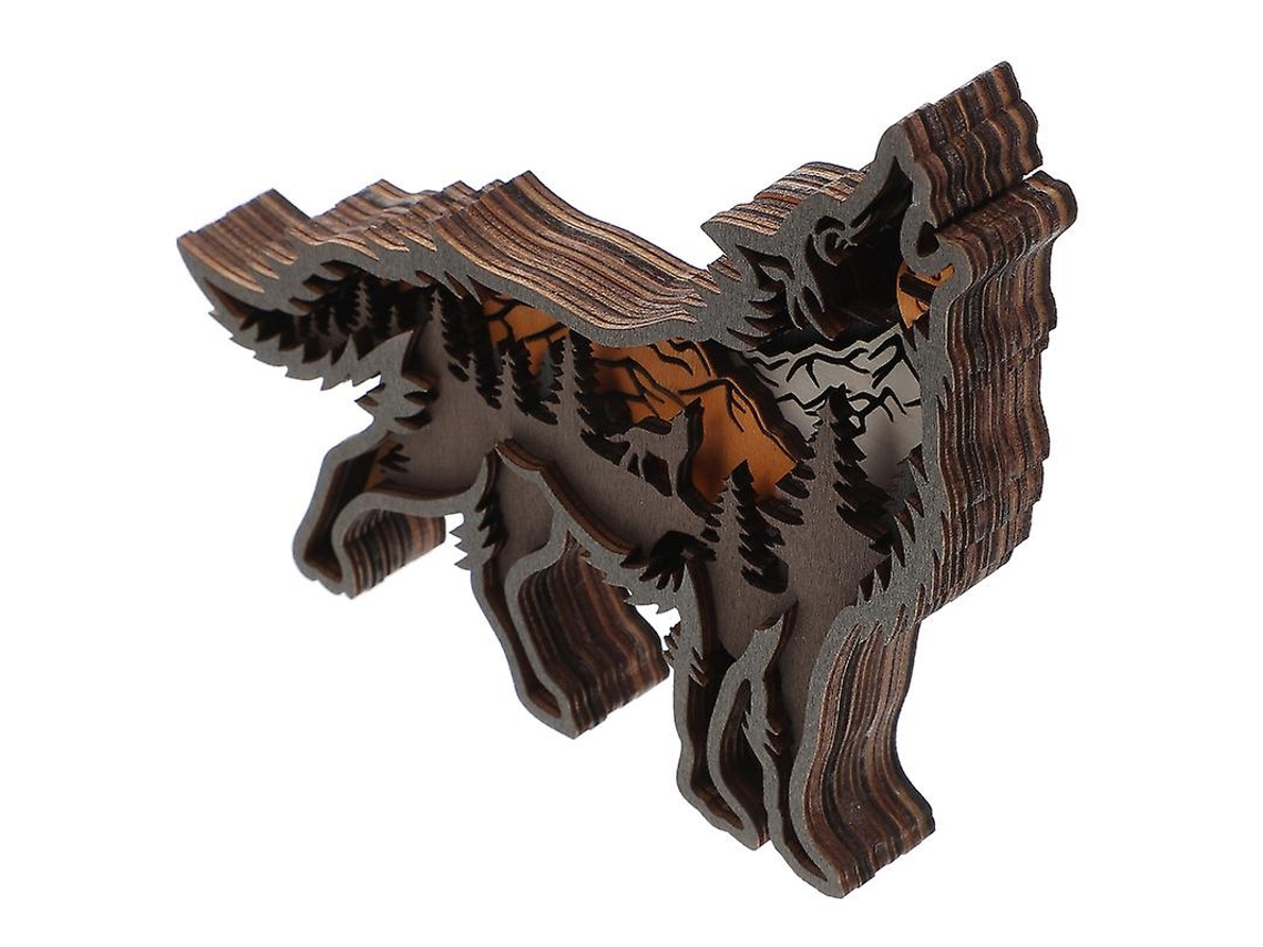 1pcs Ornamento De Lobo De Madeira