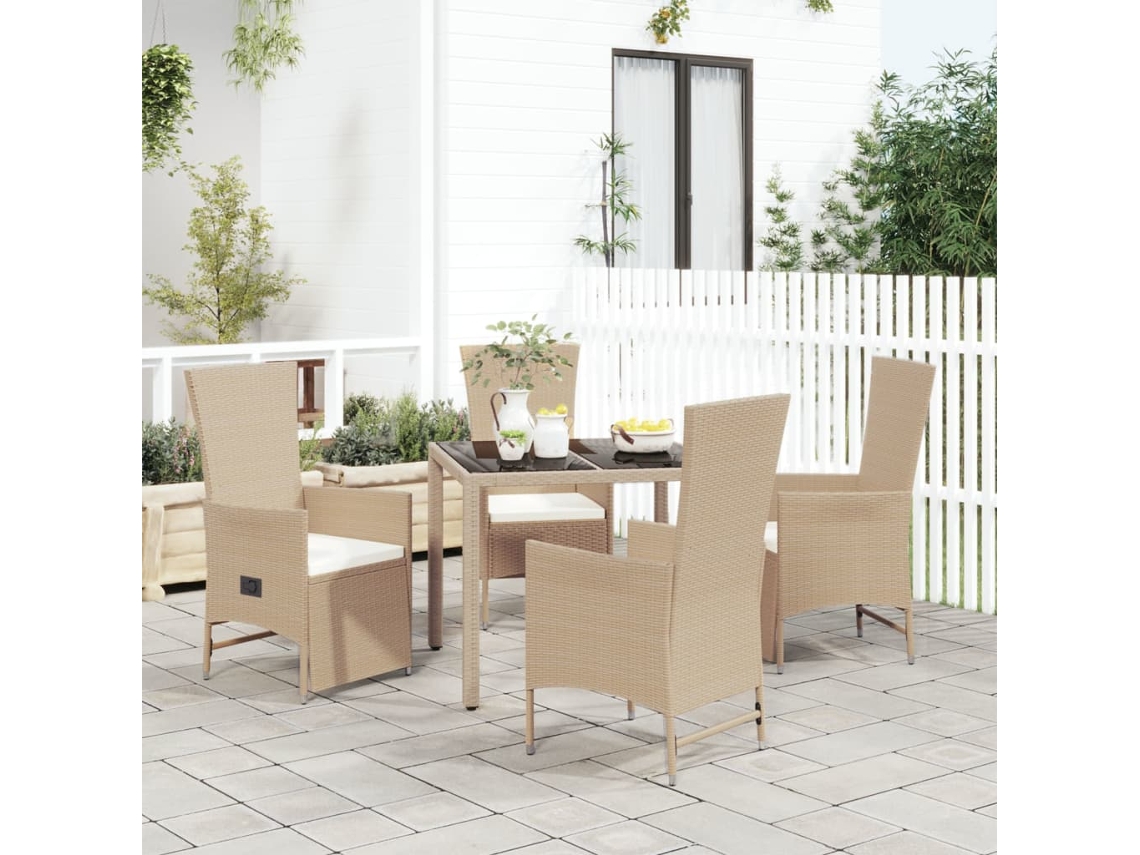 5 Pcs Conjunto De Jantar P/ Jardim Com Almofadões Vime Pe Bege Dkd Home Decor