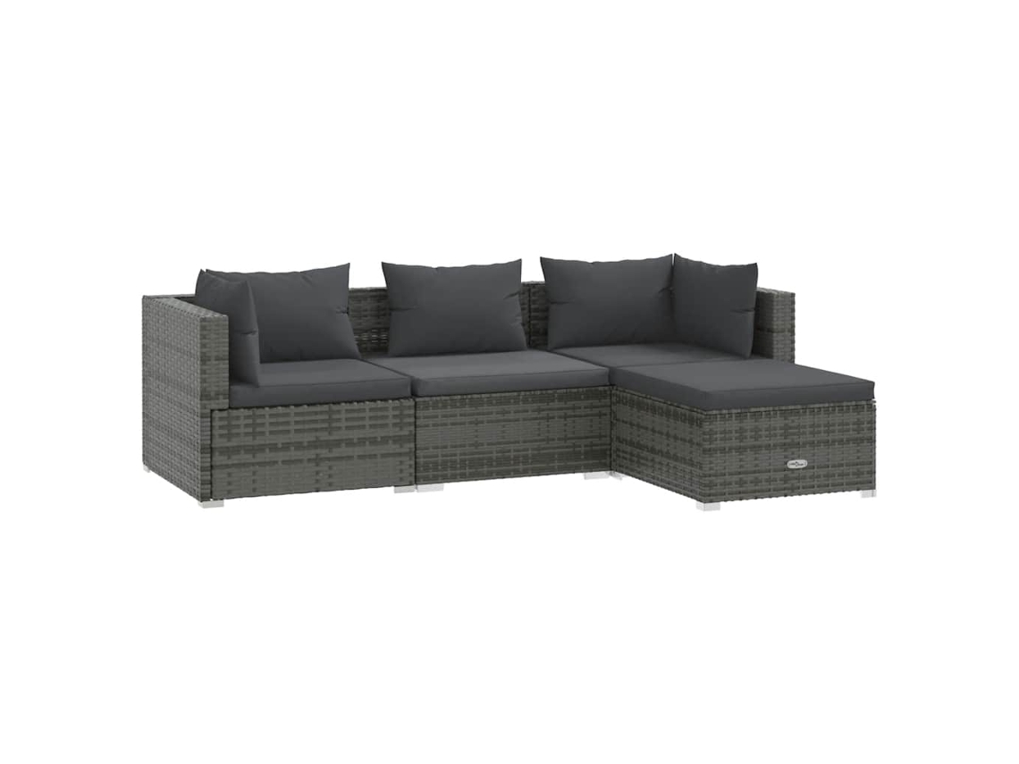 Maison Exclusive - 4 Pcs Conjunto Lounge De Jardim C/ Almofadões Vime Pe Cinzento