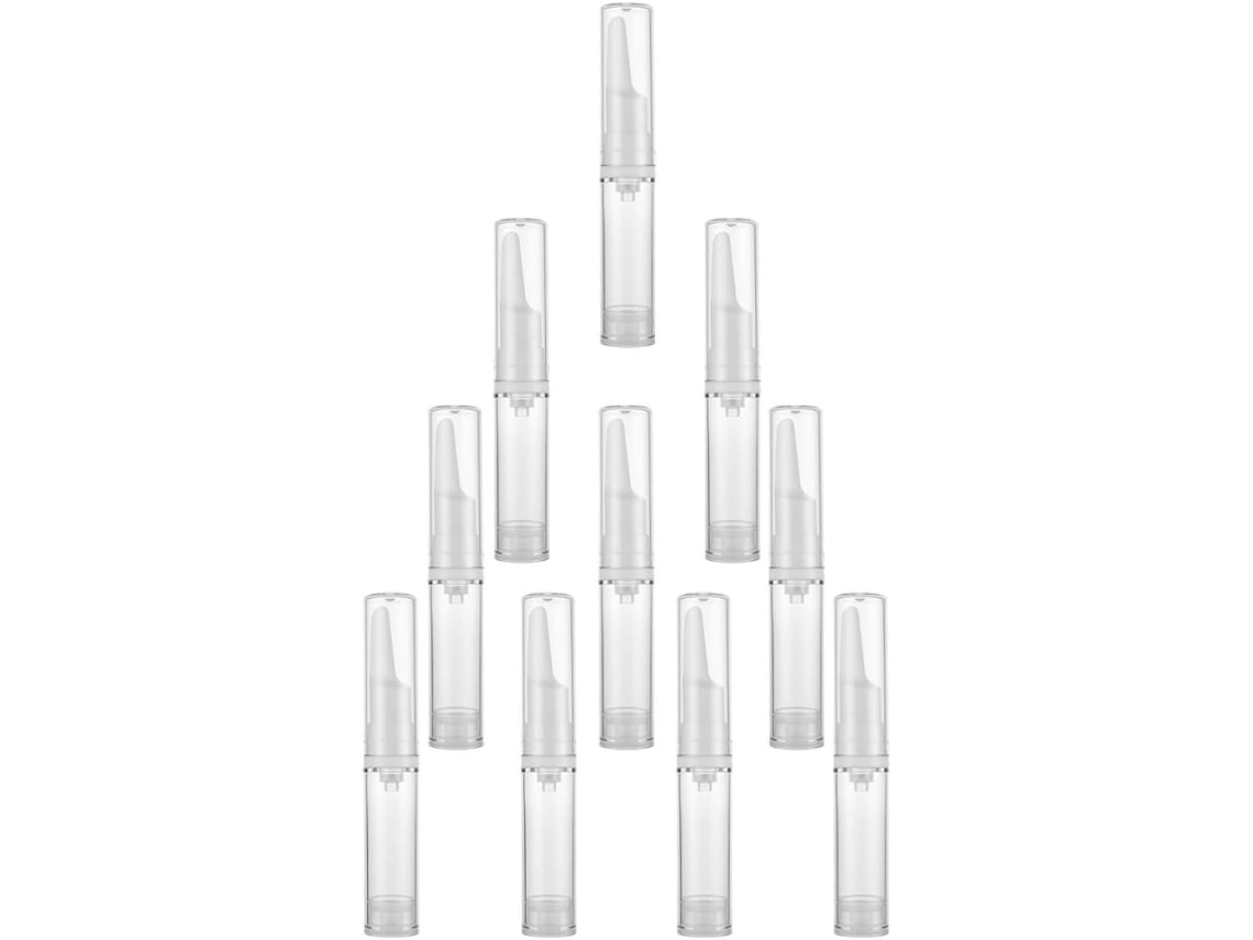 Frascos com bomba airless, selados a vácuo, pacote com 10 unidades, 5 ml, plástico, semi-arenosos.