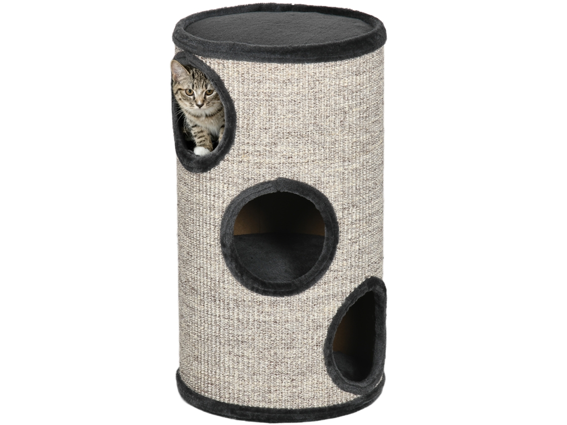 Arranhador De Metal Com 3 Níveis, Incluindo Superfície De Arranhar Em Corda De Sisal, Para S, 38 Cm X 38 Cm X 70 Cm, Cinza.