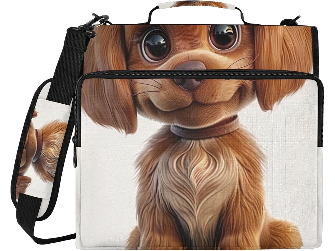 Pasta organizadora com zíper e argolas em formato de cachorrinho com desenho animado, à prova d'água, ideal para a escola e...