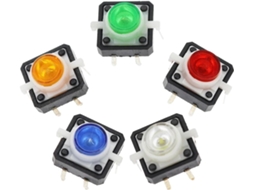 Conjunto de 5 botões de reset com luz LED, 12x12x7, 3mm, núcleos verde, vermelho, amarelo e azul (1x 5 núcleos)