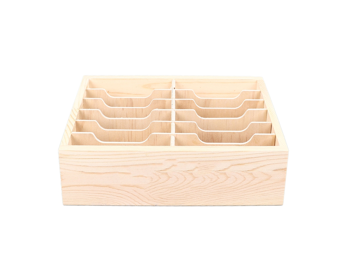 Caixa organizadora de celular com 12 compartimentos, suporte de madeira para celular, ideal para mesa, casa e sala de aula.
