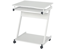 Mesa Para Pc Clássica E Compacta, Com Bandeja Retrátil Para Teclado, 4 Rodízios E Prateleira Inferior, Branca, 60x48x73cm