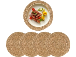 Conjunto 4 Peças Placemat Redondo Rotim Bordo 30cm Diâmetro Dureforward
