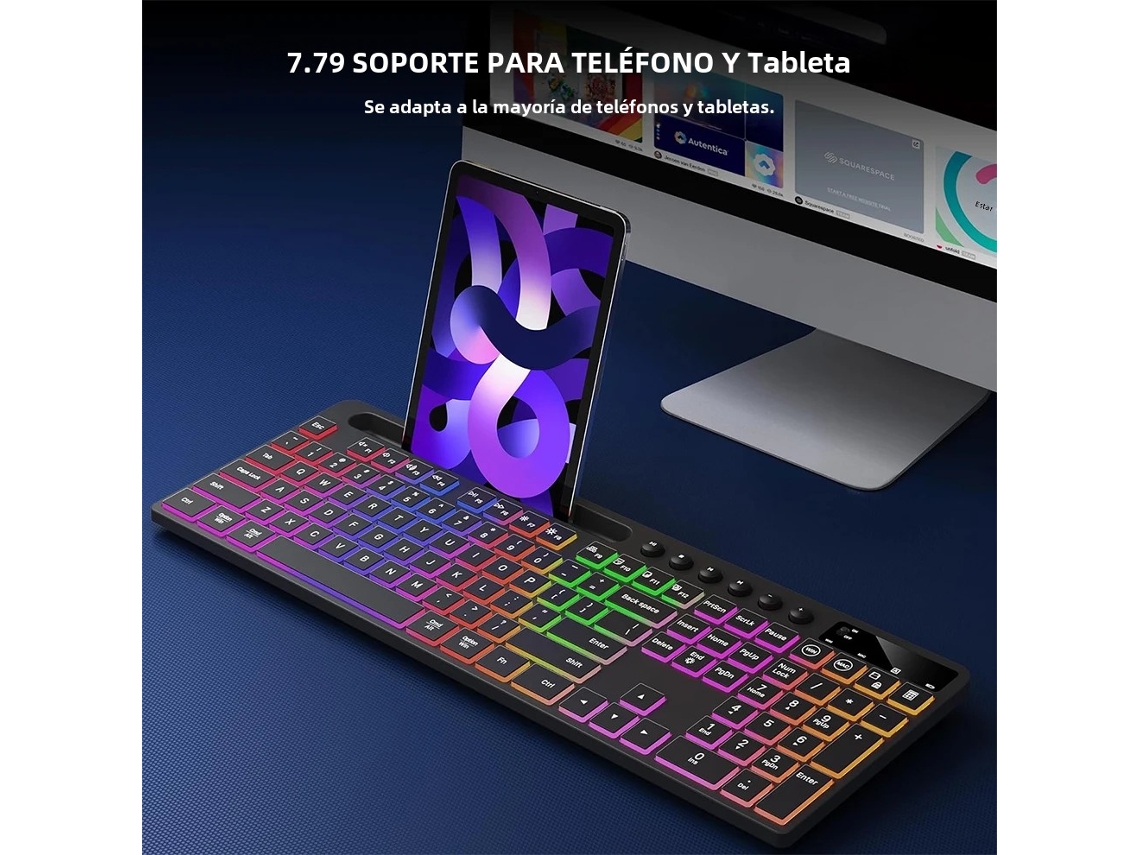 Conjunto De Teclado E Mouse Sem Fio Com Retroiluminação E Suporte Para Celular/tablet.