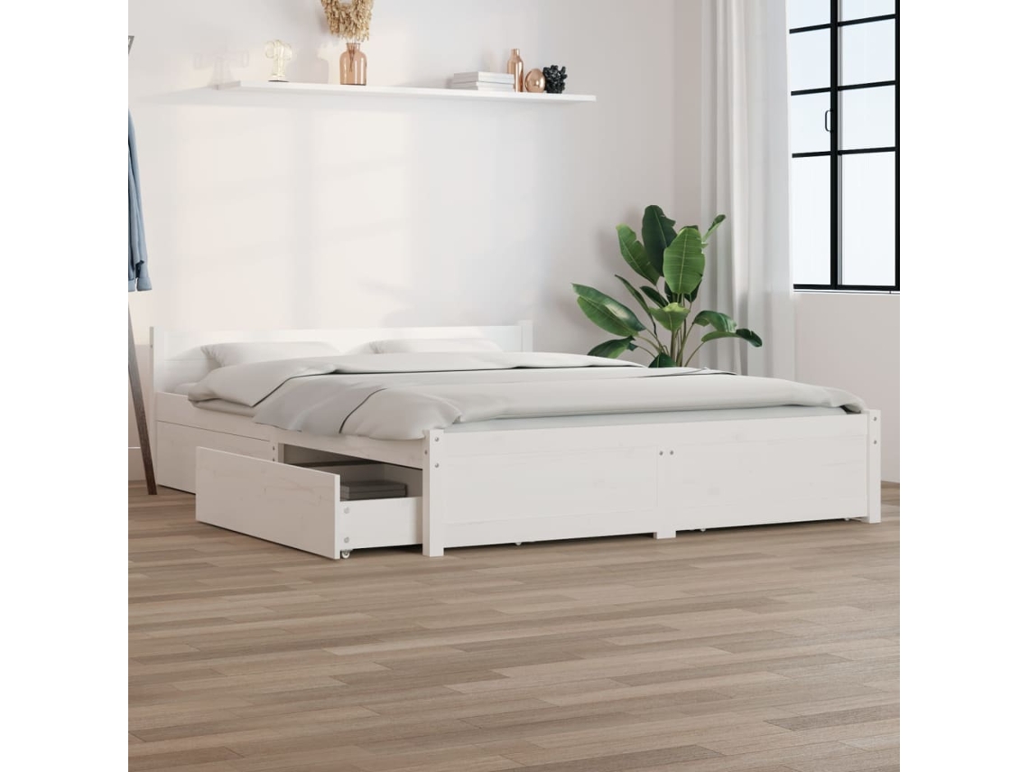 Vidaxl Estrutura De Cama Com Gavetas 160x200 Cm Branco