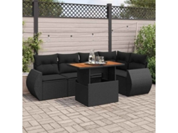 Vidaxl 6 Pcs Conjunto Sofás De Jardim C/ Almofadões Vime Pe Preto