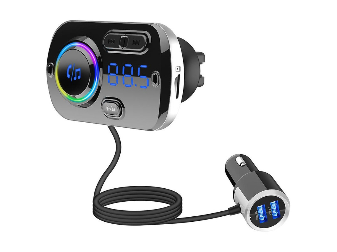 Transmissor Fm Bluetooth para Carro com Qc3.0 e 7 Cores de Luz de Fundo YIZHOOD Preto