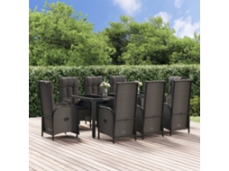 Vidaxl 9 Pcs Conjunto De Jantar P/ Jardim C/ Almofadões Vime Pe Preto