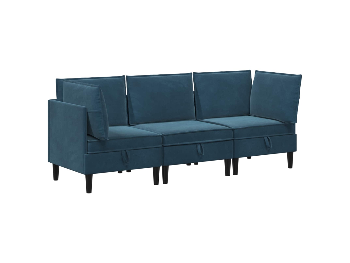 Conjunto 3 Conjunto De Sala De Estar Vidaxl Azul Veludo (210 X 70 X 82 Cm)