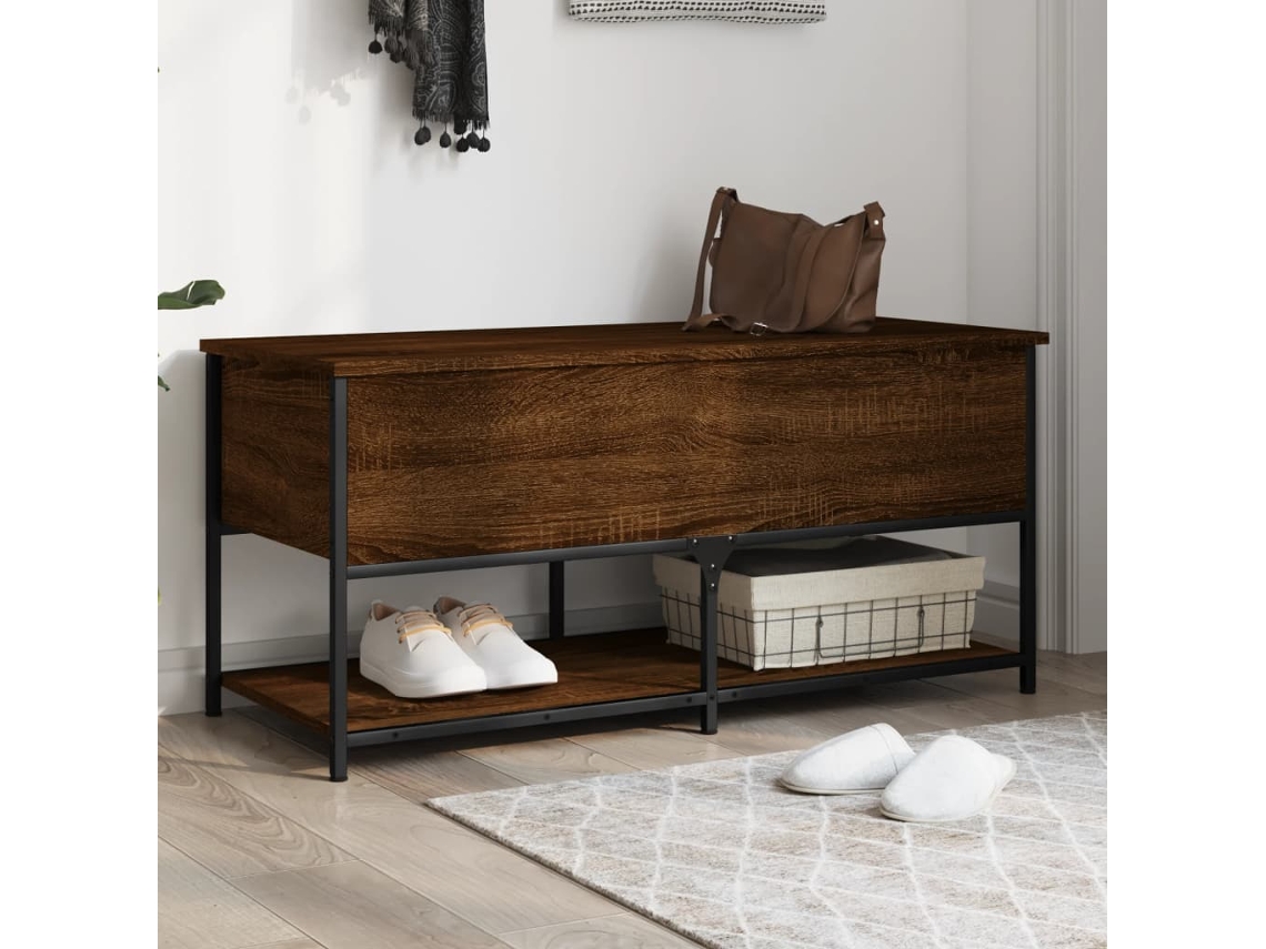 Vidaxl Banco Arrumação 100x42,5x47 Cm Deriv. Madeira Carvalho Castanho